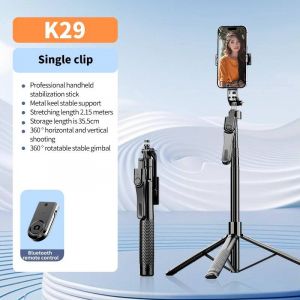 Fangtuosi 2025 Nouveau 2.15m Portable Extensible 360 &deg; Tr&eacute;pied Rotatif Selfie Stick Avec T&eacute;l&eacute;commande Bluetooth Sans Fil D&eacute;tachable.Normal Version. - Neuf