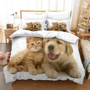 Sets Housse De Couette Avec Taies D'oreiller Mode Unique D Chiot Et Chaton Microfibre Literie Parure De Lit Linge De Lit Avec Single&pound;&iquest;Xcm&pound;&copy; - Neuf