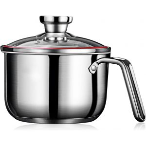 Subzonal-Casserole &Agrave; Lait &Agrave; Induction De 14 Cm, 1,25 L, Avec Bec Verseur, Casserole En Acier Inoxydable Avec Couvercle En Verre, Casserole Universelle En Acier Inoxydable, Passe Au Lave-Vaisselle, Do - Neuf