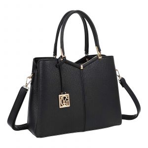 Sac &agrave; Main pour Femme &Eacute;lisa Effet Grain&eacute; avec Pendentif Dor&eacute; et Bandouli&egrave;re Gallantry Noir - Neuf