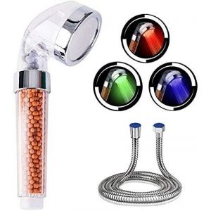 JGD-Douchette &agrave; main 7 Couleurs LED avec Tuyau,Douchette de Douche LED, Douchette douche salle de bain Pommeau de douche Haute Pression Economie d'Eau Pulv&eacute;risateur et double filtre anti chlore - Neuf