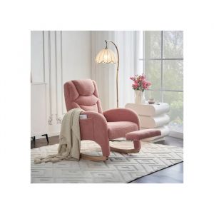Fauteuil &agrave; bascule, fauteuil de salon, fauteuil avec accoudoirs, tissu rose ours en peluche, capacit&eacute; de charge 110 kg - Neuf