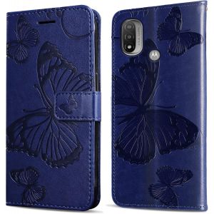 Kal-Coque Pour Moto E20 / Moto E30 / Moto E40, Papillon Imprimé Housse En Cuir Pu Magnétique Portefeuille, Étui À Rabat Pour Moto E20 / Moto E30 / Moto E40, Bleu - Neuf