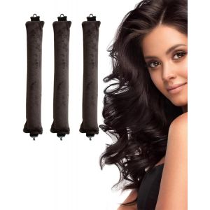 KAL-Pièces Bigoudis Sans Chaleur -Tiges Flexibles Avec Crochets, Fer À Friser Sans Chaleur Pour Tous Types De Cheveux, Bigoudis Pour Dormir, Pour Tous Types De Cheveux (Noir) - Neuf