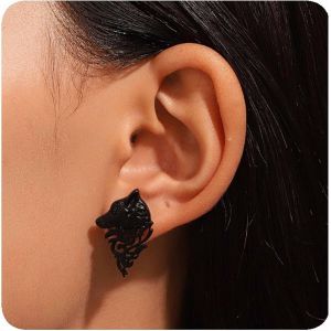 Kal-Boucles D'oreilles Tête Loup Punk Boucles D'oreilles Loup Nordique Boucles D'oreilles Viking Boucles D'oreilles Tête Loup Boucles D'oreilles Halloween Bijoux Pour Femmes Et Filles (Doré) - Neuf