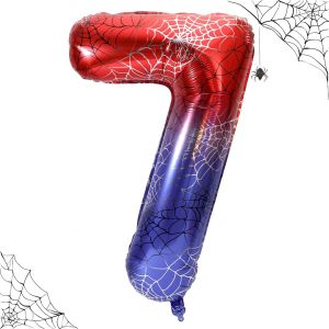SJZG-Ballon D'Anniversaire Chiffre Toile D'Araign&eacute;e G&eacute;ant 101,6Cm, Grands Ballons Chiffres Th&egrave;me Araign&eacute;e D&eacute;corations F&ecirc;te H&eacute;ros Rouge Et Bleu Pour Gar&ccedil;ons Enfants Anniversaire Halloween F&ecirc;te (7) - Neuf