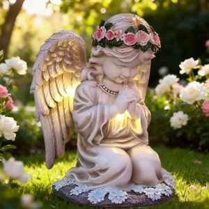 Mevronisshop-Statues De Jardin Solaires, Deco Jardin Exterieur, R&eacute;sistante Aux Intemp&eacute;ries Statue Des Anges, Pour Patio, Porche, Cour, Balcon, Cimeti&egrave;re, Tombe, Lumi&egrave;re Solaire D'ange Priant - Neuf