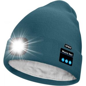 Unisexe Led Bluetooth Bonnet Lampe Frontale,Usb Rechargeable 4 Led Musique Parleur Chapeau De Course Lumière Chaud Polaire Doublée Tricot Bonnet Cadeaux Pour Hommes Et Femmes - Neuf