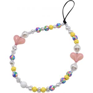 Kal-Charme De T&eacute;l&eacute;phone Coque Cristal Portable Lani&egrave;re De Perle Femme Pendentifs Amour Bracelet Bijoux Color&eacute;es Anti-Perte Lani&egrave;re Cha&icirc;ne Accessoires - Rosa - Neuf