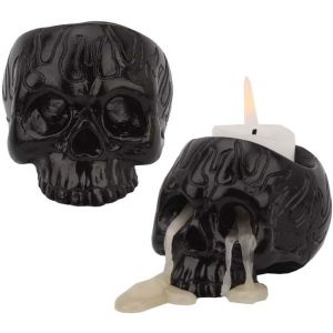 2 Pcs Crâne En Résine Bougeoirs Squelette De Thé De Style La Lumière Des Chandeliers De Partie De Halloween De Noël Effrayant Barre De Crâne De Décoration - Noir (2 Pcs) - Neuf