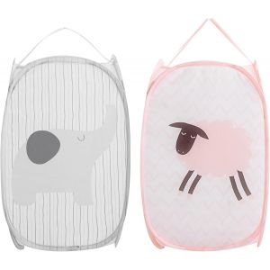 MDY-2 Pcs Panier à Linge, Corbeilles à Linge Pliable, Sac à Linge, Panier à Linge Pliable Pop Up avec Manipuler, pour Organiser Chambre denfants, Jouets, Vêtement, 30 x 30 x 48 cm (gris + rose) - Neuf
