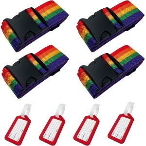 nzqaf-4 Pièces Sangles Valise de qualité supérieure avec 4 Etiquette D'Identification, Valise Attache Valise, Réglables Sangle pour Fermeture Sécurisée, Sangle Valise idéale sur la Croix Couleur - Neuf