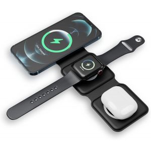 Induction Charger 15w Fast Charging 3 In 1 Magnetic Wireless Charging Pad With Night Light, Compatible With Iphone 16/15/14/13/12/11, Apple Watch, Airpods, Samsung - Black - Neuf