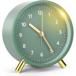 R&eacute;veil Analogique Silencieux, Classique Avec Veilleuse, Silencieux Sans Tic-Tac, Snooze R&eacute;veil Chevet Simple D&eacute;corative Pour Chambre, Chevet-Vert Matcha - Neuf