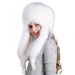 EVAGO Femmes Dames Filles Cosaque Style Russe V&eacute;ritable Renard Fourrure Chapeau Hiver Chaud Cap Ushanka Chapeau Hiver Russe Thermique Moelleux Fourrure Oreille Chauffe Moto-BLANC-enfants-femelle - Neuf