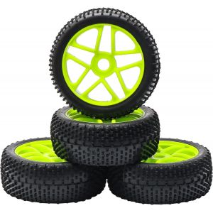Lot De 4 Pneus En Caoutchouc Vert Rc 1:8 Pour Voiture Tout-Terrain 5 Rayons Et Jante Plactique Pour Voiture Hsp - Neuf