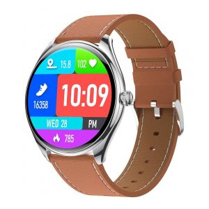 Montre Connect&eacute;e &Eacute;cran Amoled Ultra-Fine Appels Bluetooth Sant&eacute; Bracelet Cuir Marron Yonis - Neuf