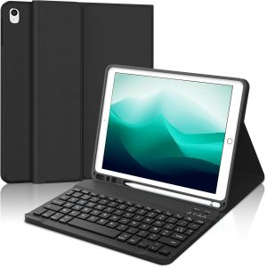 Coque Clavier pour iPad 9e/8e/7e Génération 10.2 Pouces, AZERTY Français Housse Clavier Bluetooth Détachable avec Porte Crayon pour iPad 2021/2020/2019 10.2""/Air 3 2019/iPad Pro 10.5 2017, Noir - Neuf