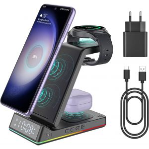Induction Charger For Samsung Charger 3 In 1 Wireless Charging Station For Galaxy S24/S23/Ultra/S22/S21+/Zflip 5/4, Charging Station For Samsung - Neuf