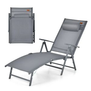 Chaise Longue Pliante Avec Dossier Inclinable 142 X 61 X 103 Cm Confort Optimal En M&eacute;tal Gris Helloshop26 20_0011257 - Neuf