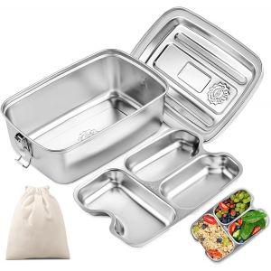 Kalanka-2000ml Bo&icirc;te &Agrave; Bento En Acier Inoxydable, Lunch Box Inox Avec Compartiment Et Sac, Anti Fuite, Passe Au Lave-Vaisselle, Pour Pique Nique, Travail, Ecole - Neuf