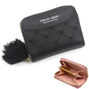 Brodé Femmes porte-Monnaie en Noir, les Petites Dames en Cuir escamotable porte-Monnaie avec de l'Argent ID Titulaire de Carte de Crédit, fermeture à Glissière porte-Monnaie Sacs - Neuf