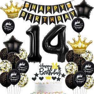 SJZG-Noir Or 14 Ans Anniversaire Gar&ccedil;on Fille D&eacute;coration,Ballons 14 Ans Anniversaire Noir Or,14 Ans Anniversaire D&eacute;coration Noir Or,14 Anniversaire Fille Ballon, Gar&ccedil;on 14 Ans F&ecirc;te D&eacute;coration Or Noir - Neuf