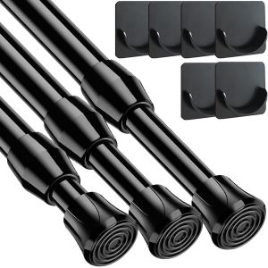 Lot de 3 tringles à rideaux à pince de 60 à 90 cm-Sans perçage-Pour armoire,penderie,salle de bain-Noir-Diamètre : 13 mm - Neuf
