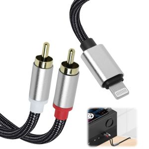 Câble RCA Audio Auxiliaire, Adaptateur Lightn vers 2 RCA Stéréo Jack Mâles, pour Amplificateur de Puissance de Cinéma Maison de Voiture, Lecteur DVD, 1 M - Neuf