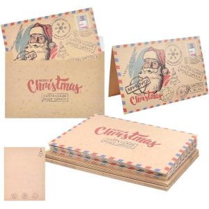 Trahoo-16 Pcs Cartes De No&euml;l Avec Enveloppes Cartes De V?ux De No&euml;l Pli&eacute;es Carte Cadeau Noel En Papier Kraft Carte Postale Joyeux Noel Cartes De V?ux Et Enveloppes R&eacute;tro Pour Remerciements Souhait - Neuf