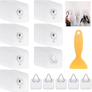 Lot de 41 Accroche Tableau Sans Percer, Accroche Fixation Murale Sans Percer, Attache Accroche Cadre Sans Percer Transparents, Crochet Adhesif Mural pour Cadres Photo Affiches - Neuf