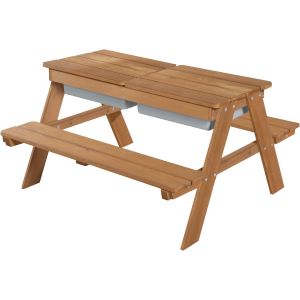 Ulteronixshop-Table Pique-nique pour Enfants Play en Bois Massif avec 2 Bacs &agrave; Sable et Eau Int&eacute;gr&eacute;s - R&eacute;sistante aux Intemp&eacute;ries - Marron - Neuf
