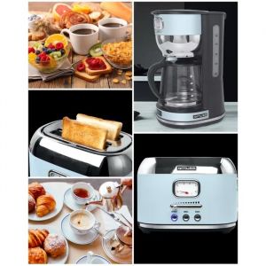 Cafeti&egrave;re &Eacute;lectrique Vintage Filtre 1,4 L 1000w &iquest; Design R&eacute;tro Avec Maintien Au Chaud 40 Minutes- Grille-Pain Retro 1000w Bl - Neuf