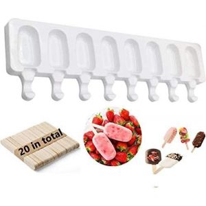 Eryi-Moule À Crème Glacée 8 Cellules Jus Congelé En Silicone Popsicle Maker Moule À Sucette Glacée Avec Mini Moule À Glace20 Bâtonnets En Bois - Neuf