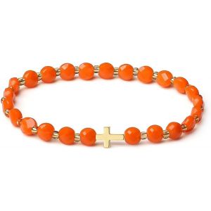 Eryi-Bracelet Original Fait Main Pour Femme En Cristal De 6mm Stretch Pierres Semi-Précieuses Facettées Design Croix Plaqué Or 18k Bijoux Femme - Neuf