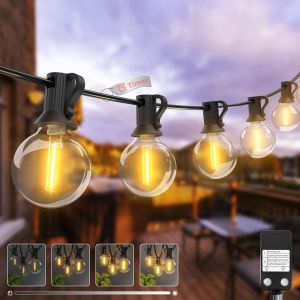 Guirlande Guinguette Exterieur [Dimmer&minuterie] 13m/42ft,15+1 G40 Led Guirlande Lumineuse Extérieur,Guirlande Ampoules Avec Étanche Pour Jardin Terrasse Mariage Fête Balcon Noël,Blanc Chaud - Neuf