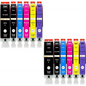 ERYI-580Xxl 581Xxl Cartouches D'Encre Compatibles Avec Canon Pgi-580 Cli-581 Pour Pixma Ts8350 Series, Ts8350A, Tr7650, Ts8100 Series, Ts8200 Series Multipack 12 Cartouches 580 581 Xxl - Neuf