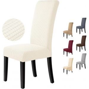 Eryi-Housse De Chaise 4 Pièces Salle À Manger Jacquard Extensible Amovible Lavable Couverture De Chaise Universelle Protection De Chaise Pour Mariage, Cuisine, Banquet (4pièces, Crème Blanche)-M - Neuf