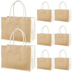 Sjzg-Lot De 8 Sacs &Agrave; Provisions En Toile De Jute - R&eacute;utilisables - Grands Sacs Portables - Pour Bricolage, Bricolage, Mariage, Demoiselle D'honneur (32 X 22 X 13 Cm) - Neuf