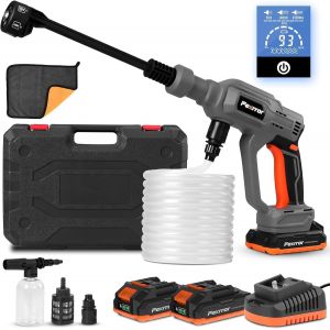SUBZONAL-Nettoyeur Haute Pression sans Fil, Nettoyeur Haute Pression avec Buse 6 en 1, 2 x 2000mAh Batteries, Pulvérisateur de Mousse, Adapté pour Voiture, Jardin, Terrasse - Neuf