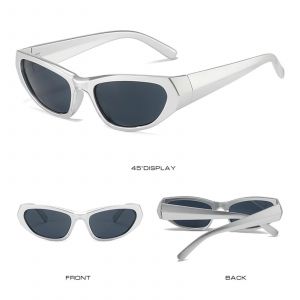 Lunettes De Soleil D'&eacute;quitation En Forme D'?il De Chat Uv400 Lunettes De Sport Lunettes Anti-&Eacute;blouissement Gris Argent&eacute; - Neuf