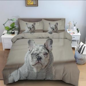 Parure De Lit X Enfant Gris, Bulldog Anglais Housse De Couette X Microfibre Housse Couette Personne Avec Fermeture &iquest;&iquest;Clair, Ensemble De Literie Avec Taie D'oreillers X Cm - Neuf