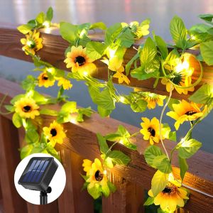 KAL-Guirlande Lumineuse Solaire Extérieure, Guirlande De Tournesols Artificiels 10M 100 Leds, Guirlande Lumineuse Led Tournesol Étanche 8 Modes Lumiere Décoration, Pour Jardin Terrasse Balcon Fête - Neuf