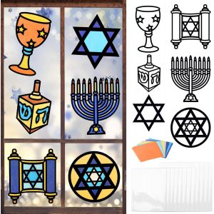 Kalanka-12 Pièces Kit De Bricolage Art Du Papier Coupé Pour Enfant Stickers Fenêtre Pour Enfant Décoration Hanouka Autocollant Fenêtre Hanouka En Papier Découpé Déco Mur Cheminée Porte Vitrine - Neuf