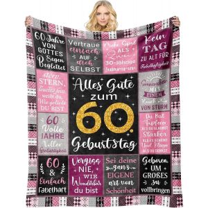 Ytfhg-60 Ans Pour Femme, Cadeau D'anniversaire Pour Femme, Décoration Pour Maman, Petite Amie, S?ur, Collègue, Cadeau Amusant, Couverture Décorative 150 X 130 Cm - Neuf
