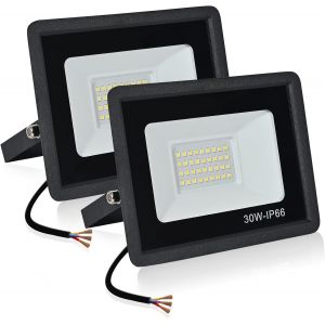 Tianyi-Projecteur Led Exterieur,30w 3000lm Spot Led Extérieur,3500k Projecteur Exterieur Led,Ip66 Etanche Eclairage De Sécurité Pour Jardin,Garage,Cour,Parking (Blanc Chaud-2pcs,30w) - Neuf