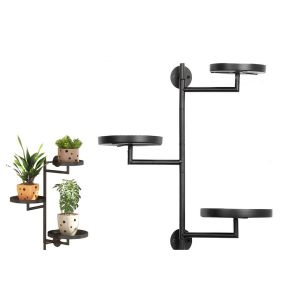 Support mural rotatif en m&eacute;tal &agrave; 3 niveaux pour plantes d'int&eacute;rieur avec plateaux circulaires - Neuf