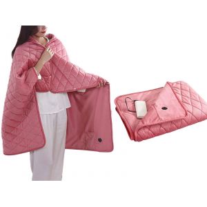 Ch&acirc;le-couverture chauffant &eacute;lectrique USB 140 x 100 cm, 3 niveaux de chaleur, rose - Neuf