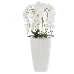 Orchidée artificielle blanche en pot bouquet de fleurs H 95 cm pot carré blanc - Neuf