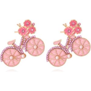 Chenquansarl-Boucles D'oreilles Bicyclette, Boucles D'oreilles Vélo Fleuries Pour Femmes, Boucle D'oreille De Vacances À Vélo En Forme De Fleur De Perle De Bohème Pour Dames - Neuf
